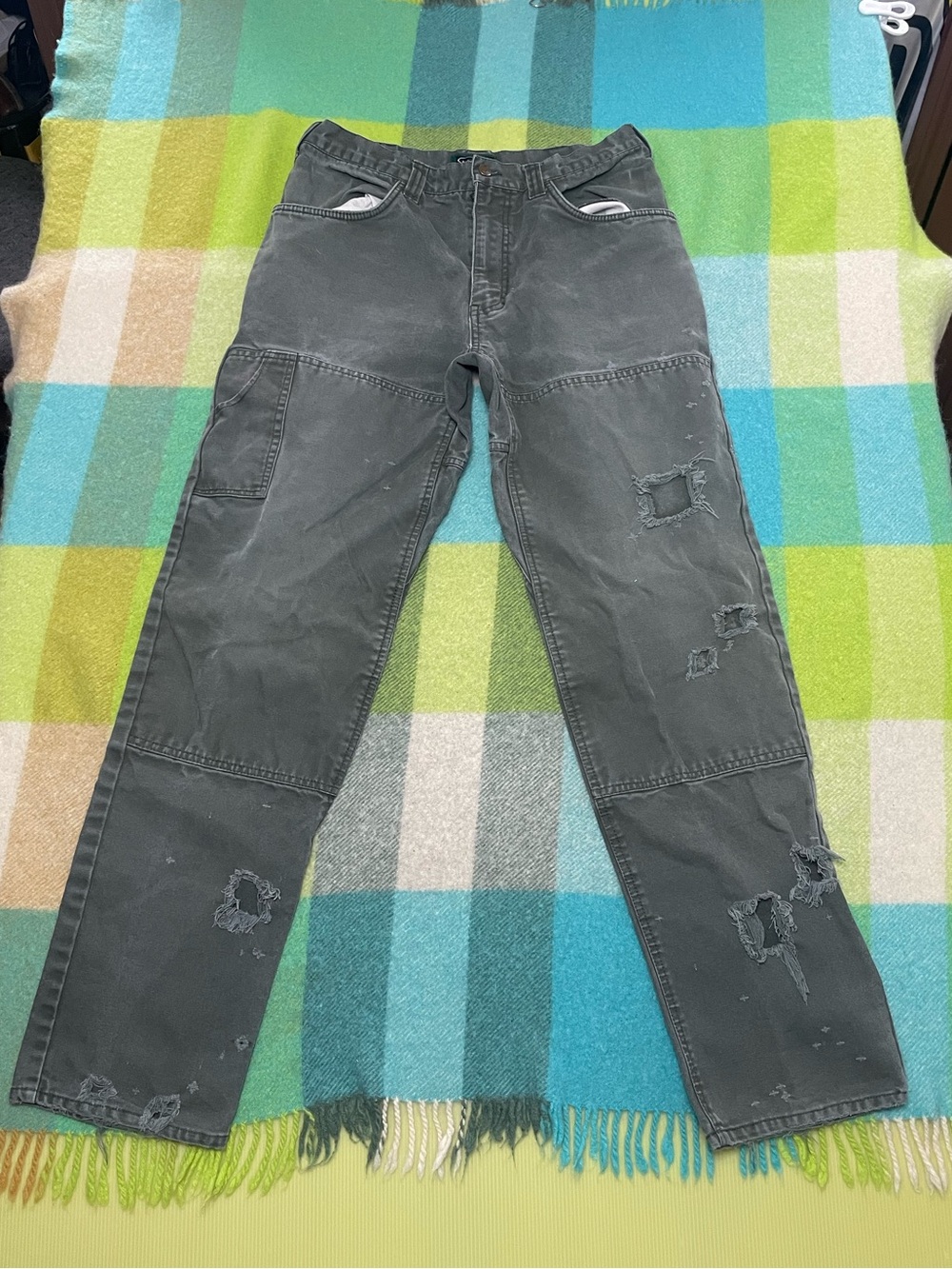 Vintage Arborwear Double Knee Distressed Faded Green Canvas Pants Men’s